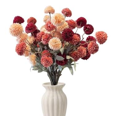 Imagem de 12 peças de flores artificiais de seda falsa para mãe, flores falsas de outono para vaso, flores kiku falsas de 53 cm, mini crisântemos, caules florais de outono, bolas de seda sortidas para decoração