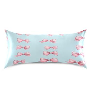 Imagem de Blueangle Fronha de cetim com laços rosa pequenos para cabelo e pele, fronha de seda, tamanho king (50,8 x 101,6 cm) - Capas de almofada de cetim refrescantes com fecho de envelope (260)