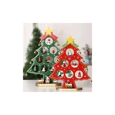 Imagem de Mini Árvore de Natal em Madeira 20cm – 24 Enfeites Natalinos + Estrela – Montagem Rápida – Decoração Charmosa para Casa, Recepção, Sala e Ambientes Pequenos