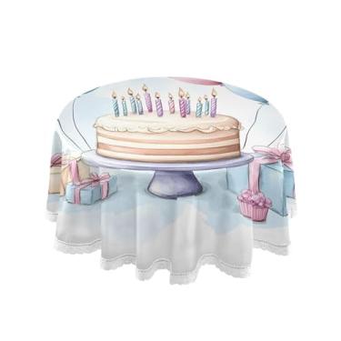Imagem de SEHANY Toalha de mesa redonda para festa de feliz aniversário de 152 cm, tecido lavável sem rugas, toalha de mesa redonda com decoração de renda para decoração de aniversário de restaurante