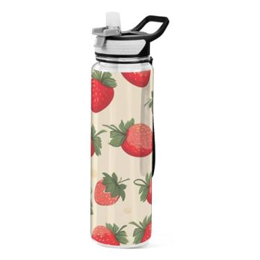 Imagem de ATTX Garrafa de água com padrão de morango, 947 ml, à prova de vazamento e livre de BPA, garrafas de água reutilizáveis de plástico Tritan para viagem, academia, corrida #146