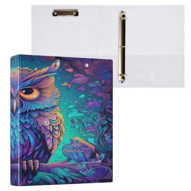 Imagem de ATTX Fichário com 3 anéis de coruja neon de 3 cm para papel tamanho carta, 21,6 cm x 28 cm, fichários de três anéis com prancheta para material de escritório #44