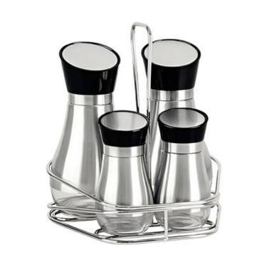 Imagem de Kit 2 Galheteiros E 2 Porta Temperos Vidro/Inox Amigold