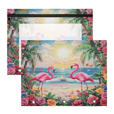 Imagem de SEHANY Pasta de lápis flamingo rosa com 3 anéis - bolsa de documentos com zíper tamanho A4 com janela transparente para sala de aula, escritório, 2 peças