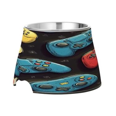 Imagem de Blueangle Tigelas elevadas para cães com aço inoxidável – Prato antiderrapante de 2,3 xícaras para animais de estimação de alta capacidade para saúde da coluna e design de controle de jogos de desenho