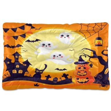 Imagem de SEHANY Cama de cachorro fantasma Halloween Boo Cama de gato com fundo antiderrapante, cama de canil, colchão macio para animais de estimação, lavável para cães pequenos, médios e grandes, gatos, 61 x
