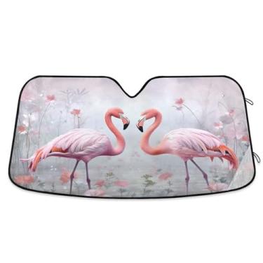 Imagem de ATTX Para-brisa de carro flamingos rosa 134.6 cm x 59.7 cm escudo solar universal com proteção UV, persiana de janela frontal automática dobrável para caminhões Sedans SUVs #414