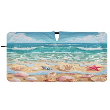 Imagem de Blueangle Para-brisa estrela do mar e coral - 149.9 cm x 76.2 cm dobrável carro janela dianteira para-sol blocos raios UV viseira solar (764)