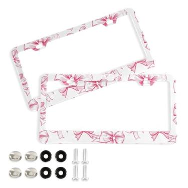 Imagem de SEHANY Lindas molduras de placa de licença de arco rosa, capas de moldura de alumínio à prova de ferrugem com orifícios elípticos e parafusos, serve para acessórios de carro de tamanho padrão de