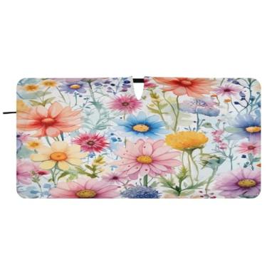 Imagem de Blueangle Aquarela Flores Pequenas Para-brisas Guarda-sol - 149.9 cm x 76.2 cm Dobrável Carro Frontal Para-sol Blocos Raios UV Viseira de Sol (113)