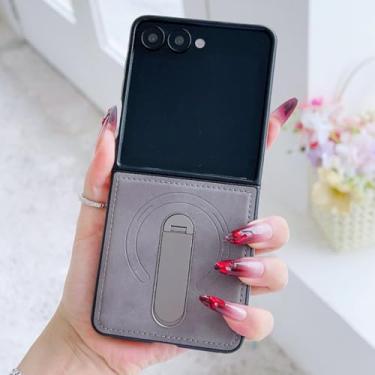 Imagem de Capa magnética giratória 360° para Samsung Galaxy Z Flip 7 Fe 6 5 4 3 Zflip7 Zflip6 5g, capa de couro de luxo (para Galaxy Z Flip3 5G/Cinza)