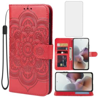 Imagem de Bohefo Capa para Moto G56 5G Capa/Moto G66Y/Moto G66J Capa carteira com protetor de tela de vidro temperado, capa de telefone flip de couro mandala com suporte para cartão de crédito para Motorola