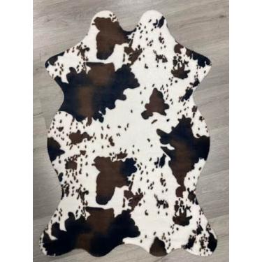 Imagem de Tapete com estampa de vaca decoração ocidental: 1,11 x 0,8 m tapete de animal de vaca sintético pequeno divertido decorações de casa para quarto sala de estar berçário mesa de parede branco e marrom