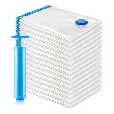 Imagem de Kit 10 Sacos a Vácuo para Roupas com Bomba Manual – Organização de Guarda-Roupa, Malas e Viagem – Redução de Espaço e Proteção contra Poeira e Umidade(100CM*130CM-10PCS)