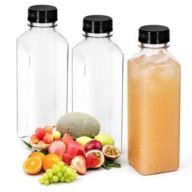 Imagem de Xthrotsenk 3 garrafas de suco de plástico de 500 ml com tampas, garrafa transparente para suco de suco, recipientes de bebidas com tampas pretas, garrafas vazias para bebidas com leite