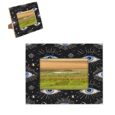 Imagem de hongjinglin Porta-retrato de 12,7 x 17,8 cm, moldura de madeira, olho de demônio, lua preta, com tapete para parede e mesa, para decoração de casa e amigos da família, ideias de presente de casamento