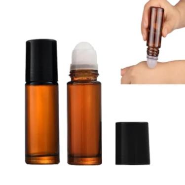 Imagem de 2 Peças Frascos Roladores de Vidro Marrom para Óleos Essenciais 50ml Recarregáveis Grande Capacidade Adequados Armazenar Perfumes Desodorantes Design Rolador Fácil Usar