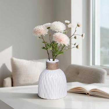 Imagem de Wancetang Vaso de cerâmica branco, pequeno vaso branco para flores, vasos texturizados modernos, decoração de casa, mesas de café, sala de casamento, sala de estar, prateleira, mesa de escritório, 15