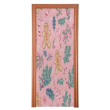 Imagem de Wassud Capa de porta de Natal 91 cm x 242 cm grande decoração masculina de pão de gengibre de Natal, faixa elástica para porta interna para varanda e porta da frente