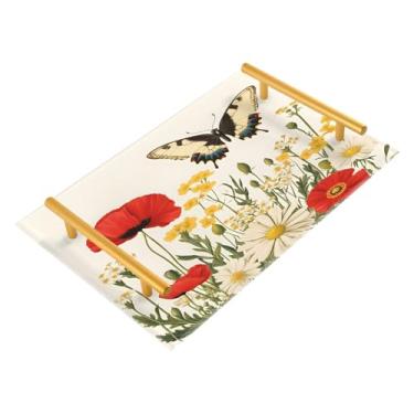 Imagem de Wassud Bandeja vintage de borboletas e flores silvestres com alças, organizador de perfume de joias de acrílico para banheiro, quarto, cozinha, balcão de 30 x 20 cm
