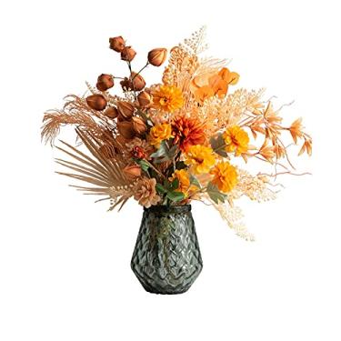 Imagem de YYBOES Flores artificiais, planta artificial de 73 cm, arranjos de flores em vaso de bonsai falso com vaso de vidro, flores artificiais para festa de aniversário, decoração de casa, flores