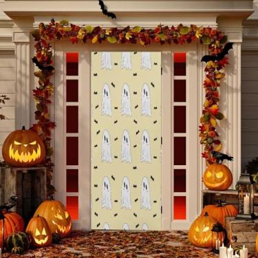 Imagem de Wassud Decoração de porta Boo-boos desenhada à mão faixa interna externa decoração de casa de varanda grande decoração de porta da frente 96 x 98 polegadas