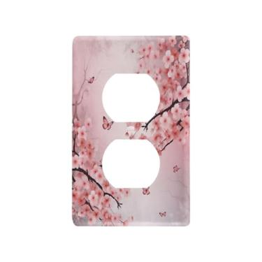 Imagem de Wassud Placa de cobertura de interruptor de luz, capas de tomada decorativas, placa de parede para tomadas elétricas, árvore de cerejeira, duplex, 12 x 7 cm