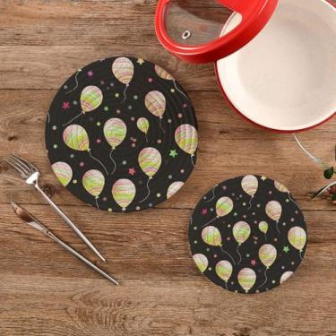 Imagem de CEBUGI Conjuntos de suportes de panela redondos de algodão para panelas quentes resistentes ao calor para cozinhar e assar, 2 peças de balões listrados