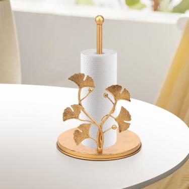 Imagem de Suporte de rolo de papel, organizador de armazenamento de toalha de papel de folha de ginkgo, suporte de ferro dourado, decoração de bancada para cozinha, banheiro, fazenda (tipo folha de ginkgo