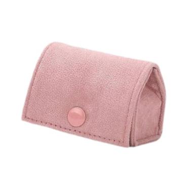 Imagem de UGPLM Porta-anéis de viagem pequeno em veludo, estojo para guardar joias com botões, bolsa portátil para joias em veludo, Rosa