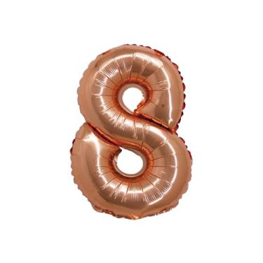 Imagem de BALAO METALIZADO C/CANUDO 16" ROSE GOLD NUMERO 8