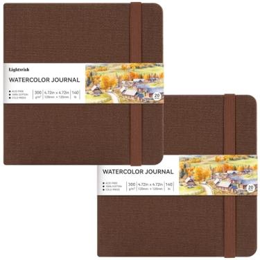 Imagem de Caderno de papel prensado a frio 100% algodão, bloco de mídia misto para diário de aquarela, 20 folhas, 40 páginas cada pacote | 300 g/m2 (63,5 kg) | Capa de linho e algodão para artistas 12 x 12 cm