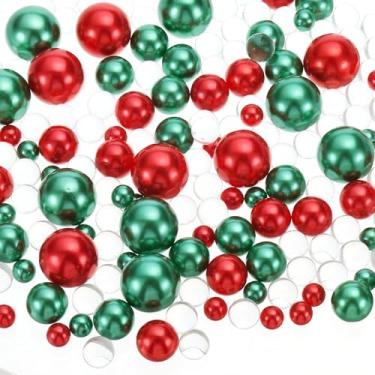 Imagem de 150 peças de contas flutuantes, 8/14/20 mm contas de vaso centros de mesa flutuante pérola sem furo e 8000 peças de contas de gel de água transparente para decoração de vaso, vermelho/verde