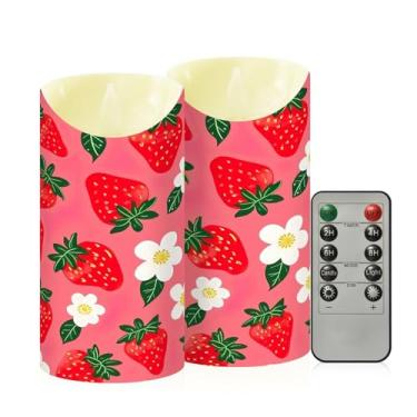 Imagem de Wassud Velas sem chama de morango e flor com controle remoto, velas realistas cintilantes com temporizador, velas decorativas para Natal, casamento, festa, decoração de casa média