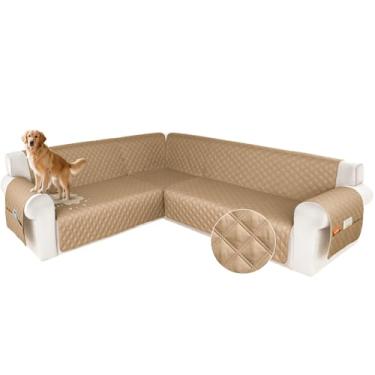 Imagem de HDCAXKJ Capa de sofá secional à prova d'água em forma de L, capas de canto laváveis, à prova de animais de estimação, protetor de móveis em forma de U com tiras antiderrapantes atualizadas (GG