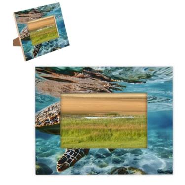 Imagem de hongjinglin Porta-retrato de 20,3 x 25,4 cm, moldura de madeira, tartaruga-marinha, azul marinho, com tapete para parede e mesa, para decoração de casa e amigos da família, ideias de presente de