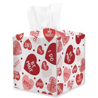 Imagem de Capa quadrada de caixa de lenços de coração de amor, suporte de caixa de lenços de cubo de dia dos namorados, decoração de mesa de aniversário, organizador de papel facial de couro, dispensador para