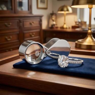 Imagem de Lupa 10 x Jewelers, lupa dobrável de metal com acabamento em ouro/prata, lupa portátil para inspeção de pedras preciosas, coleção de moedas e carimbos (prata)