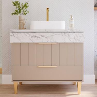 Imagem de Gabinete para Banheiro 90cm com 1 Porta 1 Gaveta e Cuba de Sobrepor Riviera Cappuccino