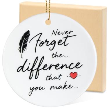 Imagem de ZJR Ornamento de cerâmica de 7,6 cm, nunca se esqueça da diferença que você faz - Presente de agradecimento inspirador para professores, enfermeiras, amigos, família, voluntários | Decoração de