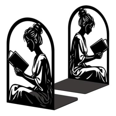 Imagem de Peacoblue Suportes de livros de metal para prateleiras, tampas de livros de estudo resistentes decorativas modernas para escritório, mesa, prateleira, sala 13,5 x 11 x 20 cm de ferro fundido simples