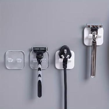 Imagem de 2 suportes autoadesivos para barbear, ganchos utilitários para montagem na parede, ganchos de chuveiro à prova d'água para lâmina, plugue, roupão, toalha - estilo contemporâneo, fácil instalação