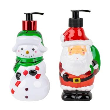 Imagem de Simple Pleasures Pacote com 2 Papai Noel e boneco de neve: Dispensadores de sabão recarregáveis decorativos perfumados de laranja cranberry para bancadas de cozinha e pias de banheiro