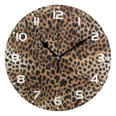 Imagem de JUZIHAI Lindo relógio de parede com estampa de leopardo, silencioso, sem tique-taque, relógios de parede redondos operados por bateria, fácil de ler, relógio decorativo de parede para casa, cozinha