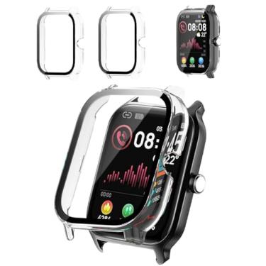 Imagem de Pacote com 2 capas protetoras compatíveis com smartwatch Tensky de 4,7 cm, capa rígida de policarbonato e protetor de tela de vidro temperado 9H - à prova de choque, resistente a arranhões, cobertura