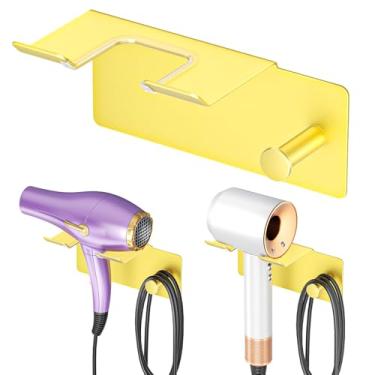 Imagem de XILIMEN Suporte de secador de cabelo montado na parede, adesivo para secador de cabelo, suporte de metal para banheiro, organizador de ferramentas de cabelo com plugue e cordão para armário, banheiro