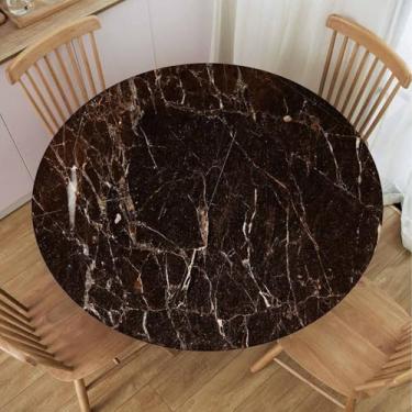 Imagem de TREGAUSI Toalha de mesa redonda de mármore com bordas elásticas, textura marrom escuro, toalhas de mesa laváveis e reutilizáveis para piquenique de festa na cozinha, 91 cm, adequada para mesas de 61 a