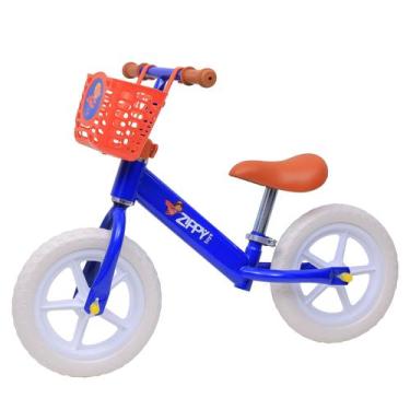 Imagem de Bicicleta De Equilíbrio Infantil Azul Sem Pedal Com Cestinha Aro 12 Ba
