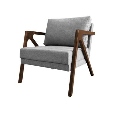 Imagem de Conjunto 2 Poltronas Sala De Estar Monique Madeira Mel Cinza Linho