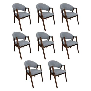 Imagem de Kit 8 Cadeiras De Jantar Madeira Maciça Helen Impermeável Mel Cinza Linho